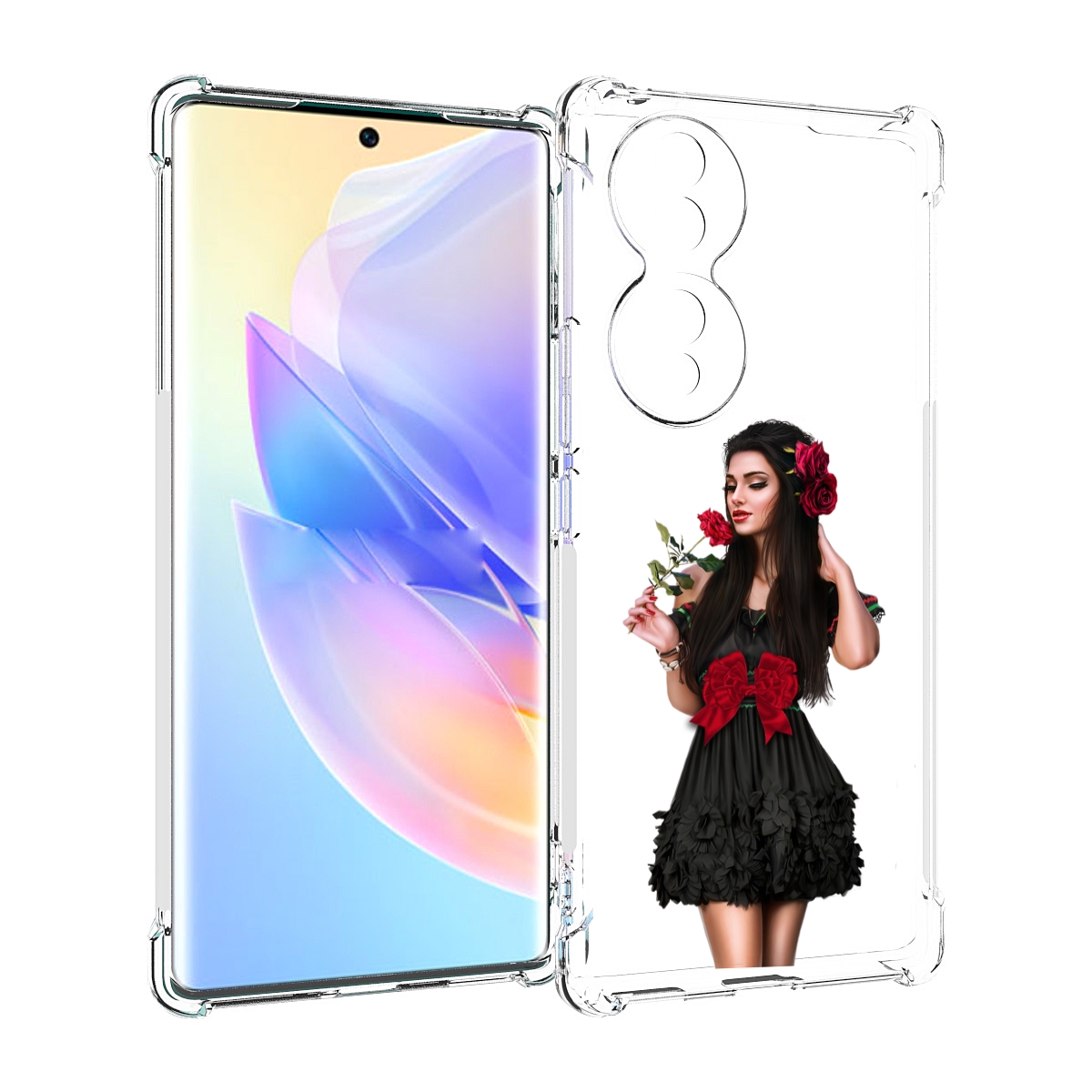 

Чехол MyPads девушка-в-черном-платье-с-розой женский для Honor 70, Прозрачный, Tocco