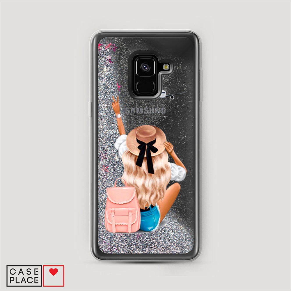 

Жидкий чехол с блестками "Автостопом самолетом" на Samsung Galaxy A8 2018, 25491-1