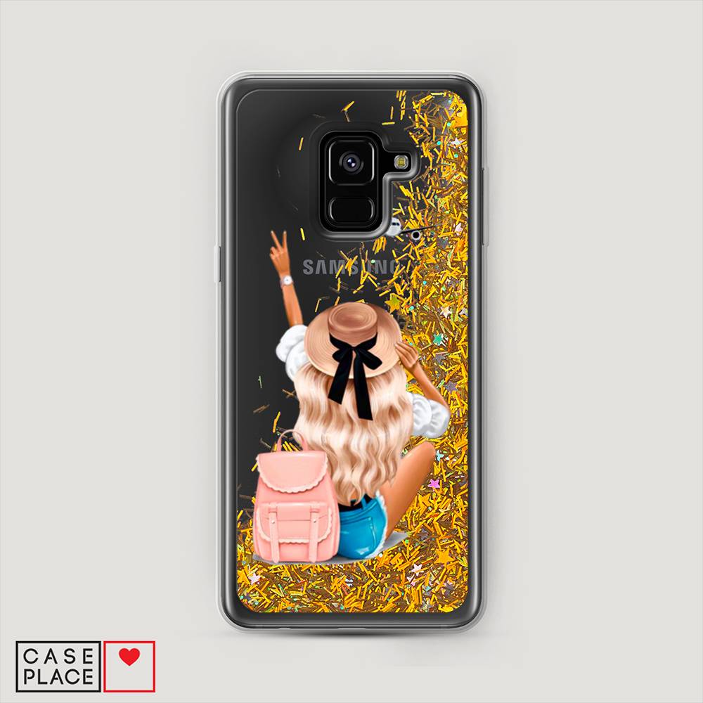 

Жидкий чехол с блестками "Автостопом самолетом" на Samsung Galaxy A8 2018