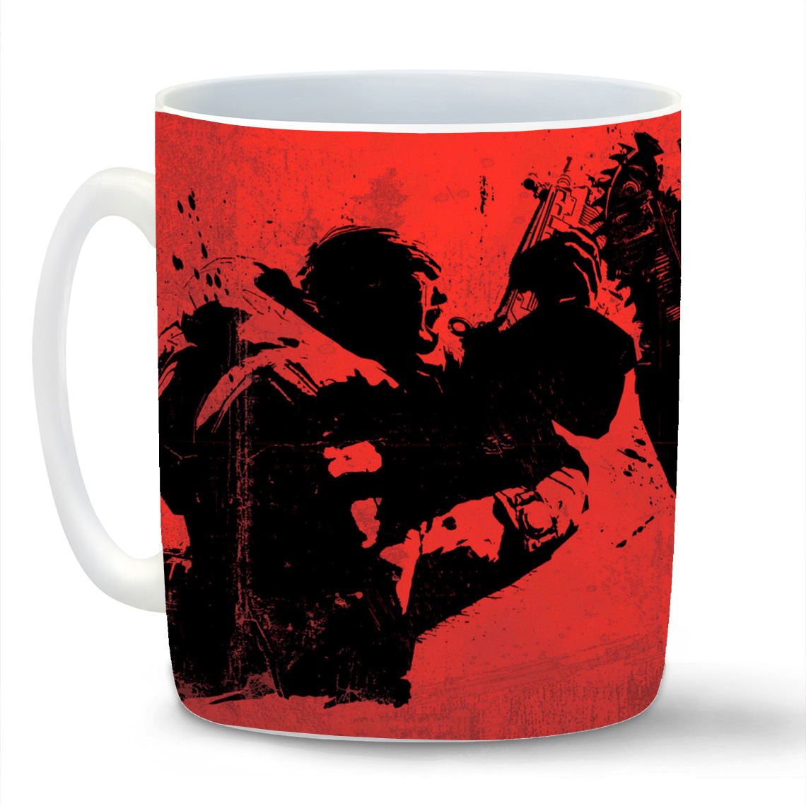 

Кружка белая CoolPodarok gears of war 2 Силуэты солдат Красный фон