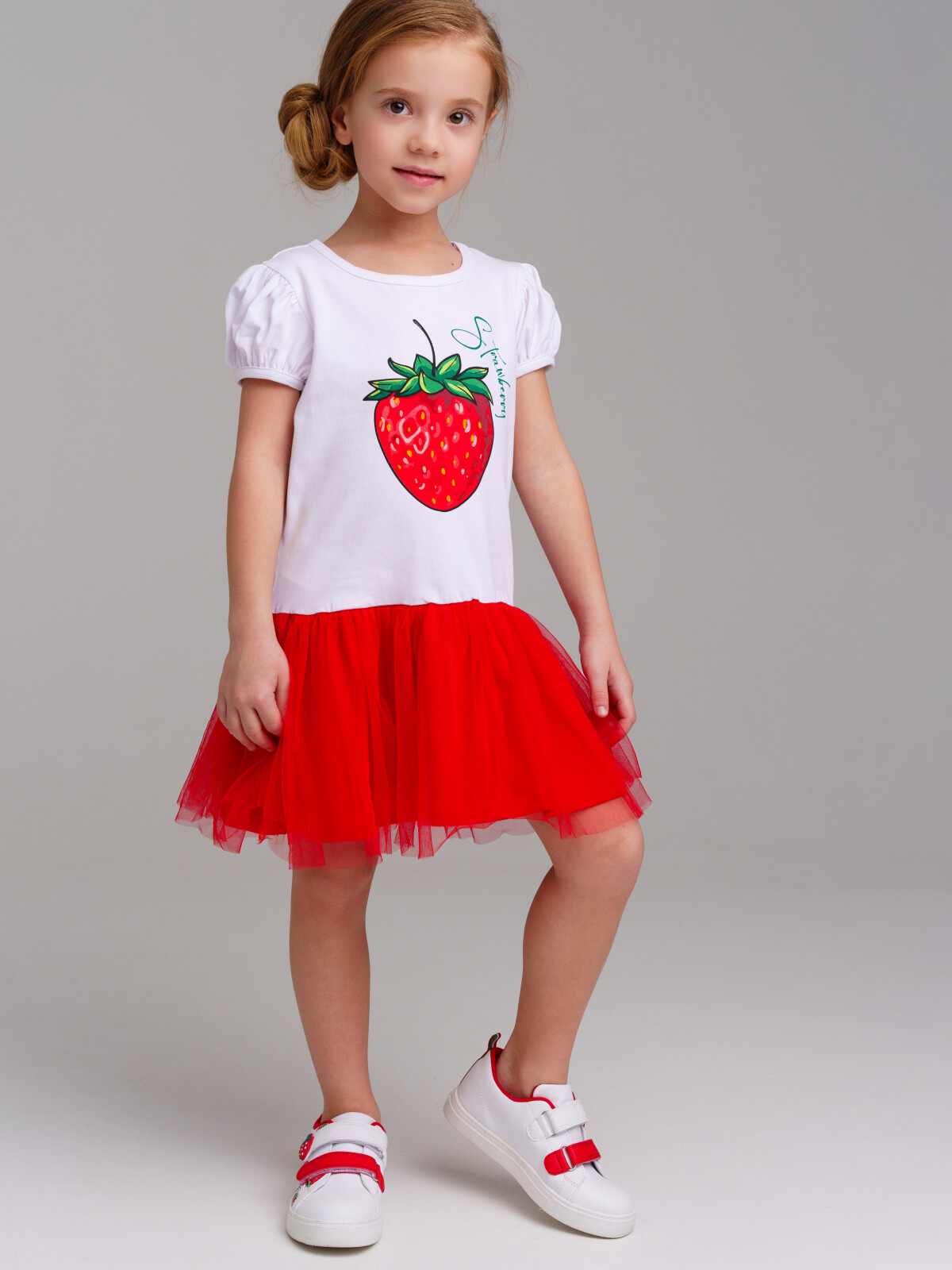 Платье детское PlayToday 12422052, белый,красный, 110