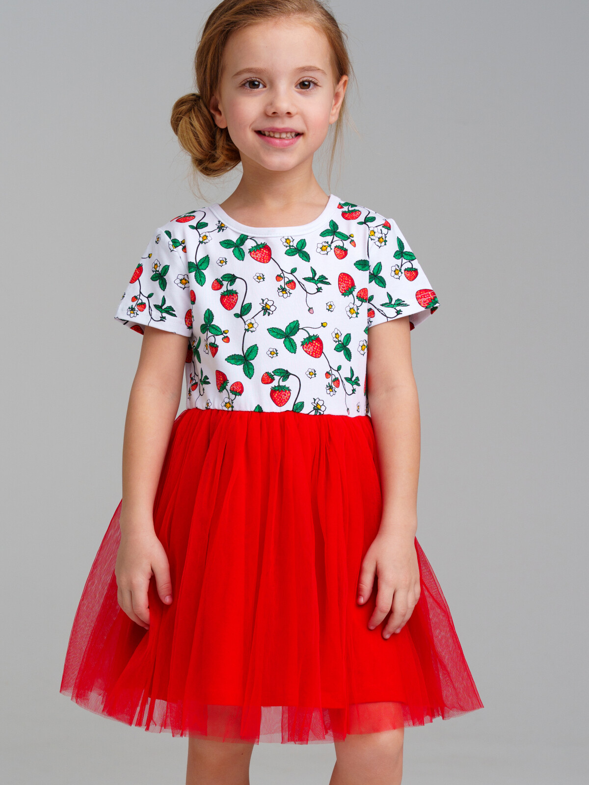 Платье детское PlayToday 12422050, белый,красный, 98