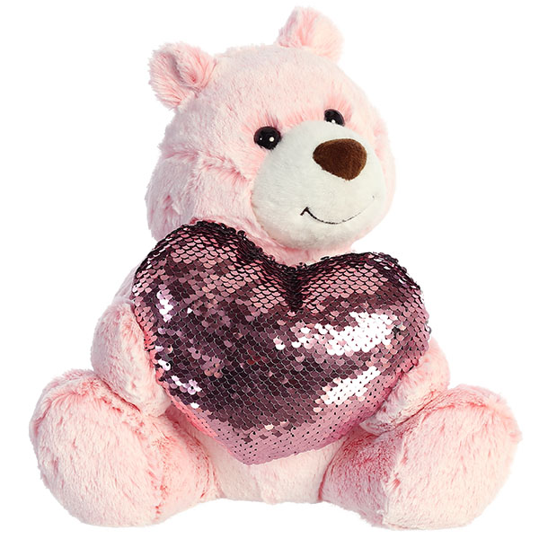 фото Мягкая игрушка aurora медведь большое сердце розовый, 30 см