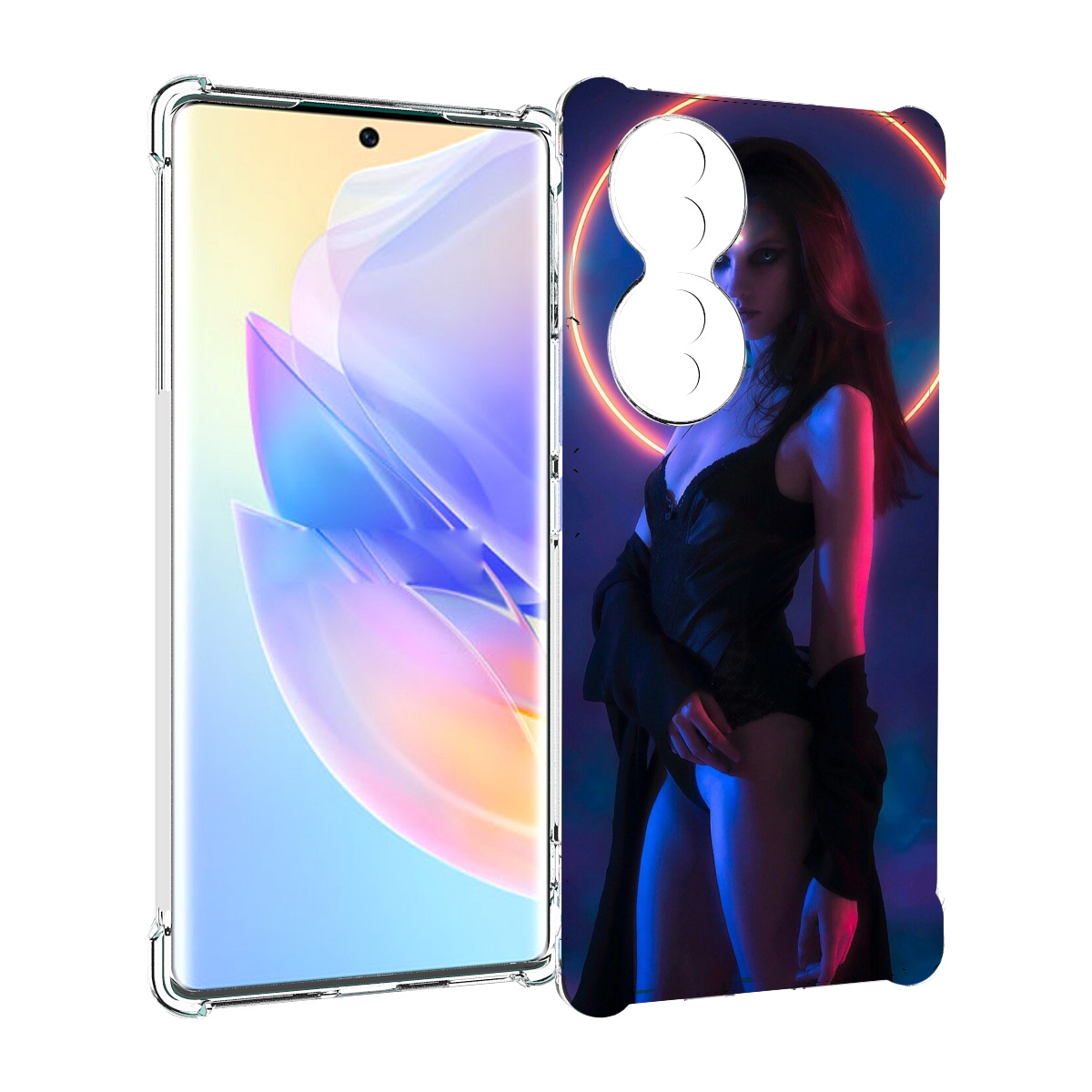 

Чехол MyPads девушка с неоновым кругом женский для Honor 70, Прозрачный, Tocco