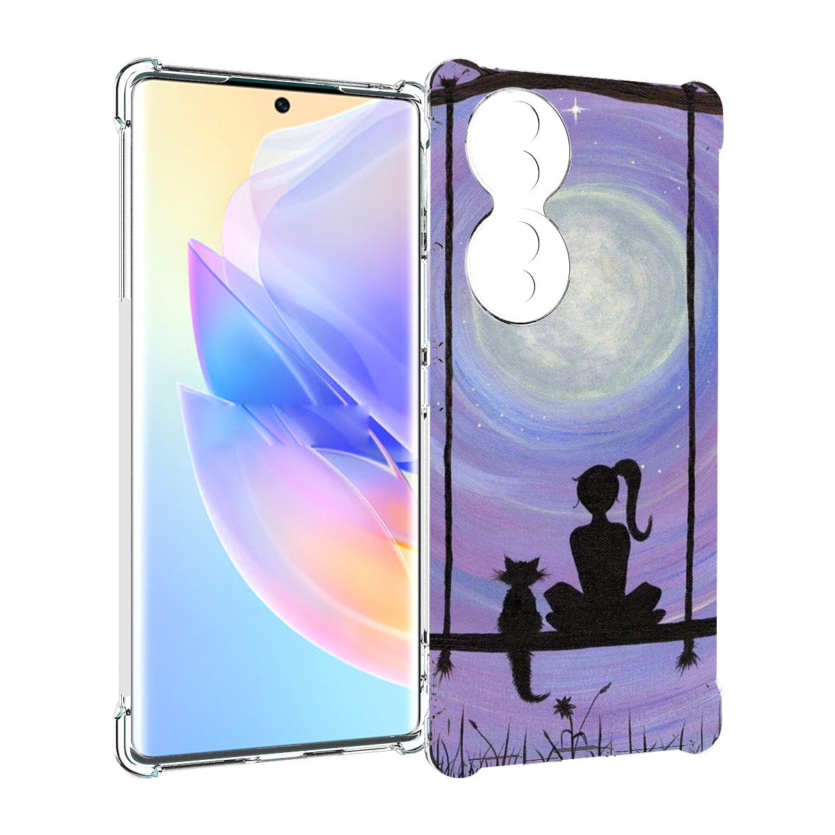 

Чехол MyPads девушка с котом на качеле женский для Honor 70, Прозрачный, Tocco