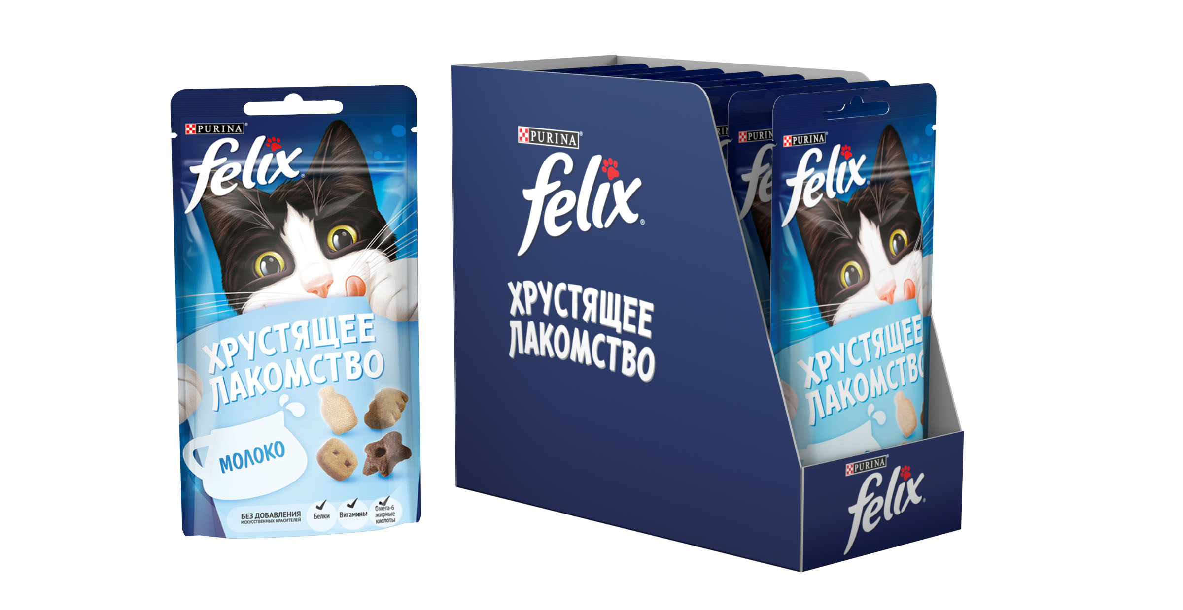 фото Лакомство для кошек felix хрустящее лакомство фигурки, молоко, 8 шт по 60 г