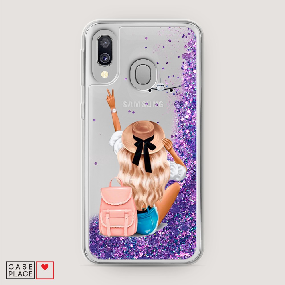 

Жидкий чехол с блестками "Автостопом самолетом" на Samsung Galaxy A40