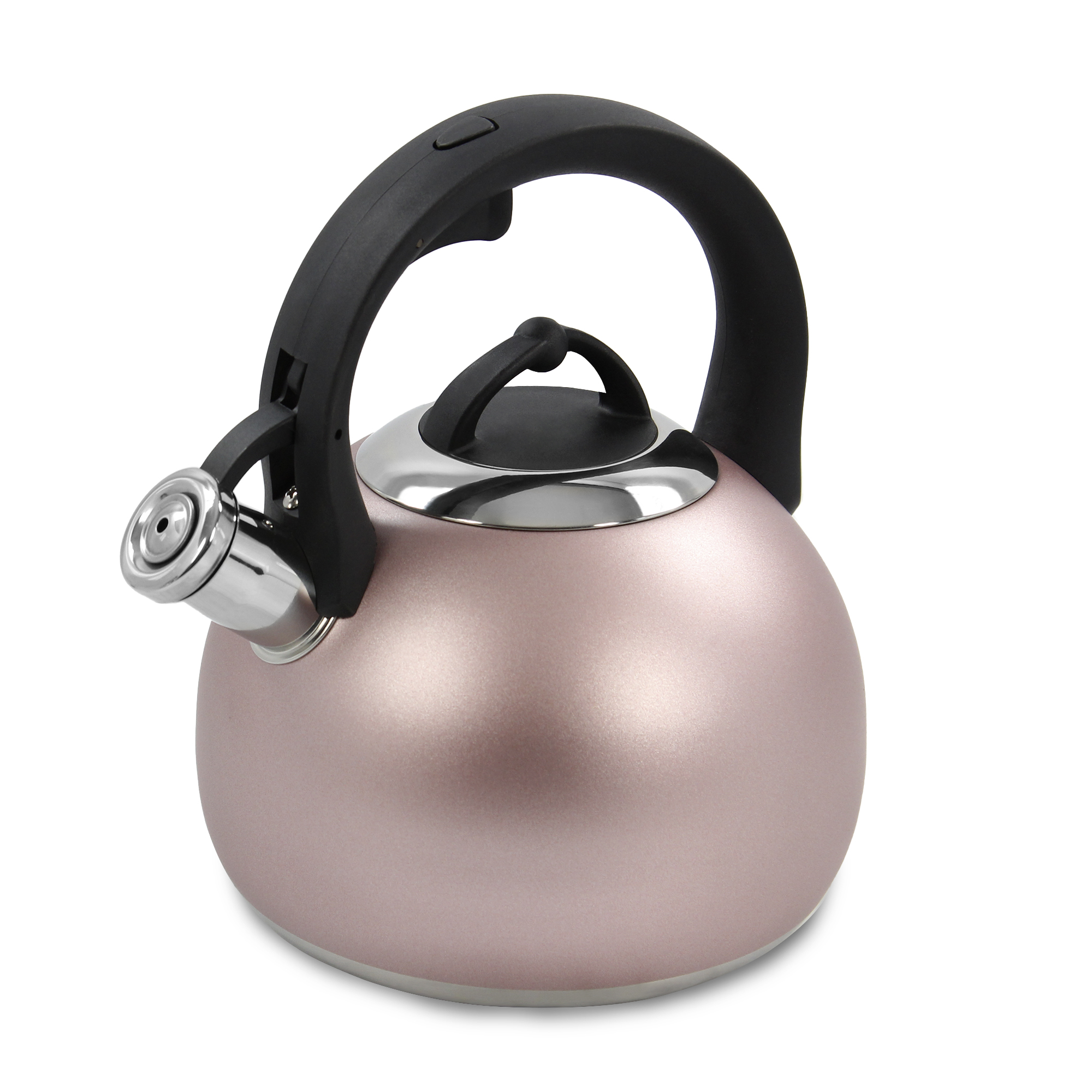 Чайник металлический со свистком MARTA MT-3091 для плиты, розовый матовый