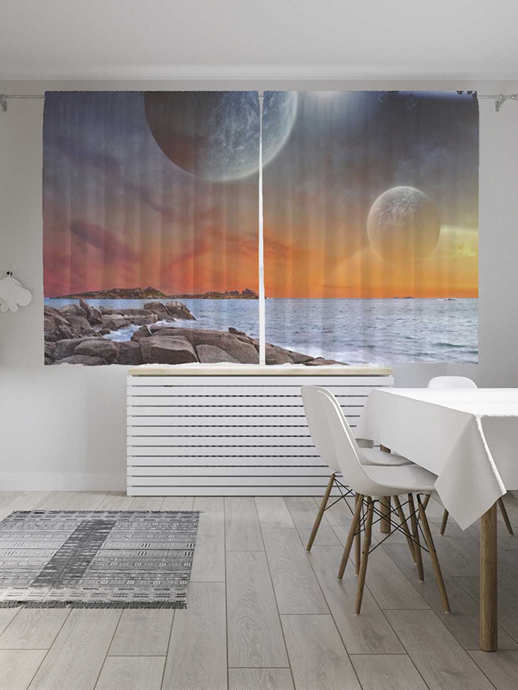 

Шторы JoyArty "Космические аномалии у реки", Oxford DeLux, 2 полотна 145x180 см, Космические аномалии у реки