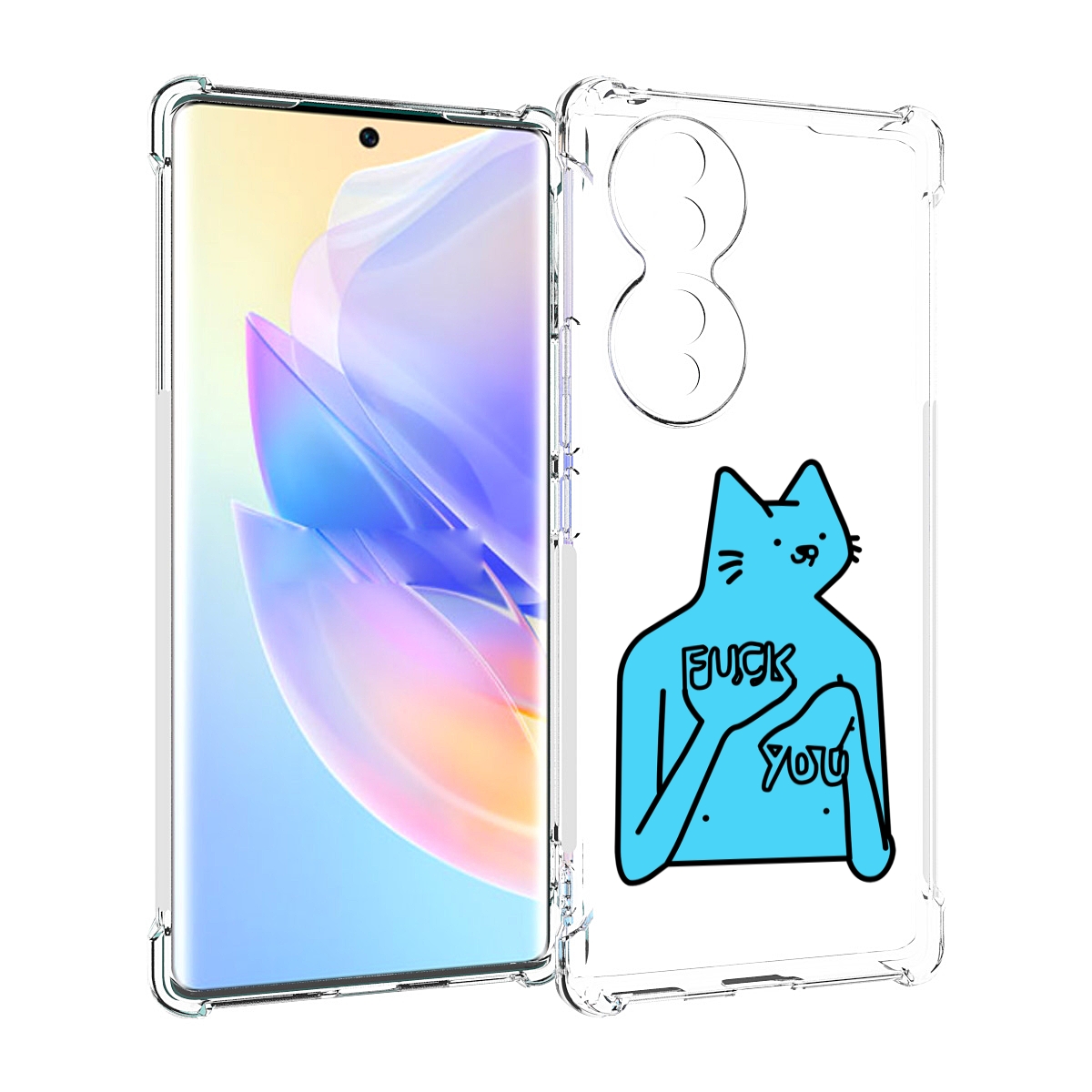 

Чехол MyPads голубой-кот-фак-ю для Honor 70, Прозрачный, Tocco