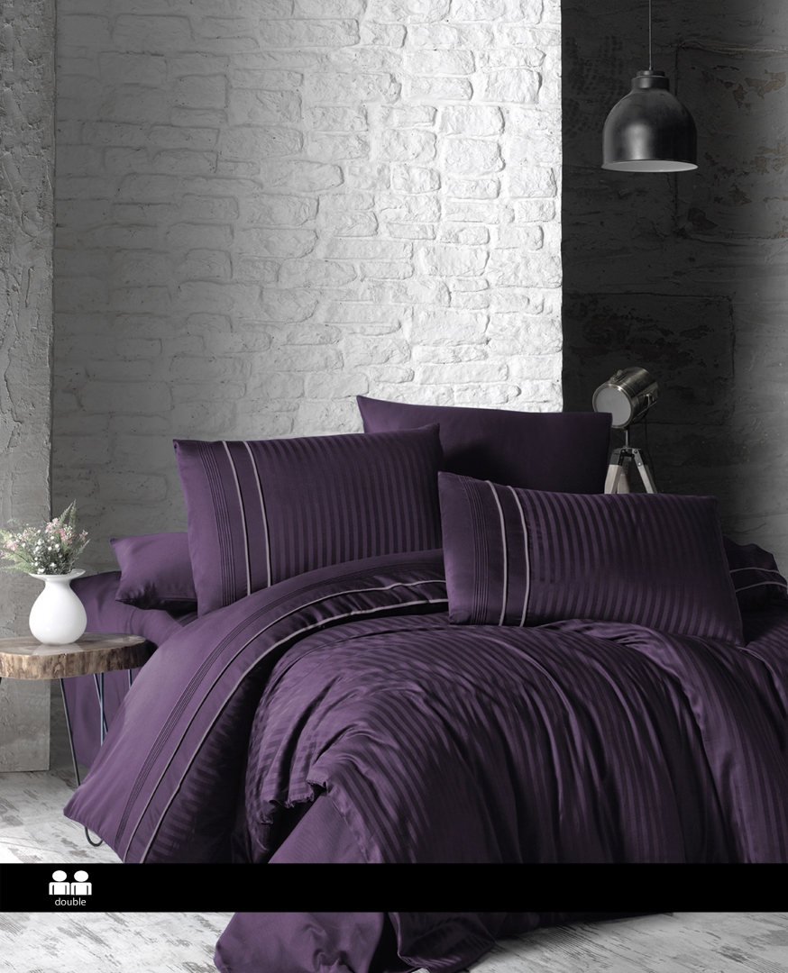 Комплект постельного белья Firt Choice Stripe Style Purple, сатин, евро, В73