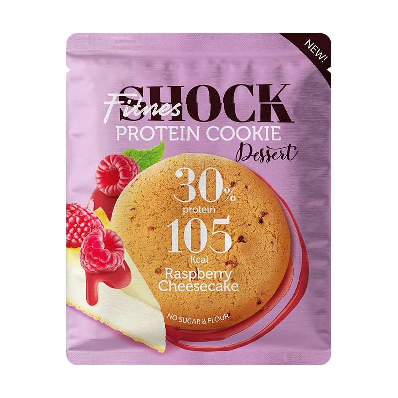 Протеиновое печенье FitnesSHOCK Protein Cookie Dessert малиновый чизкейк 120₽