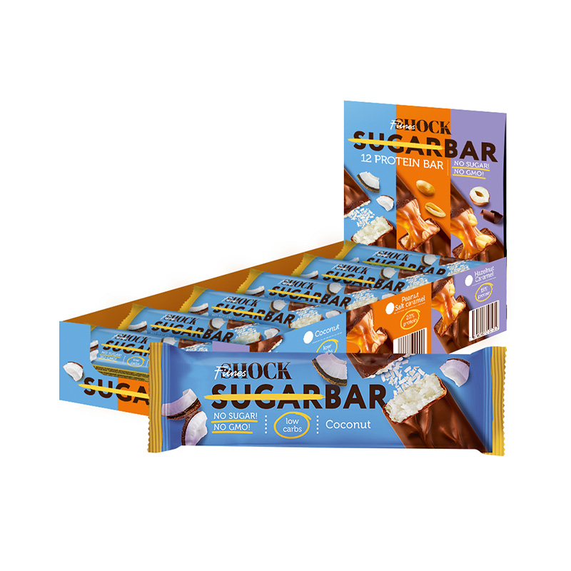 

Проетиновые батончики FitnesSHOCK NO SUGAR BAR кокос, 12 шт