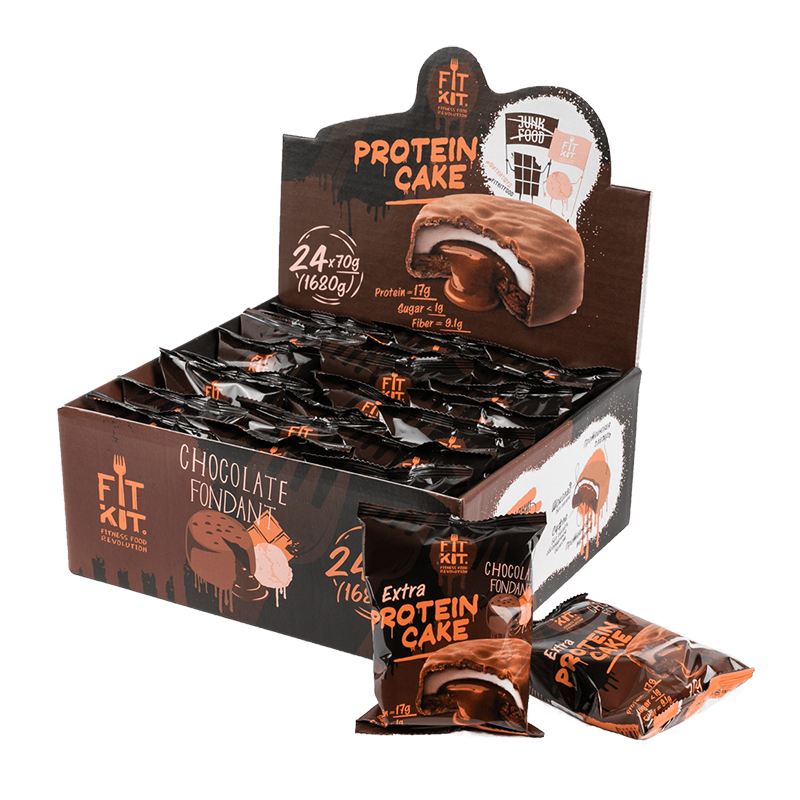 Проетиновое печенье Fit Kit Extra Protein Cake шоколадный фондан, 24 шт по 70 г