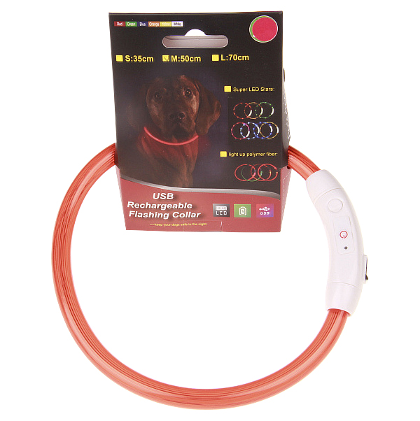 фото Ошейник силиконовый светодиодный usb rechargeable flashing collar, размер м, красный nobrand