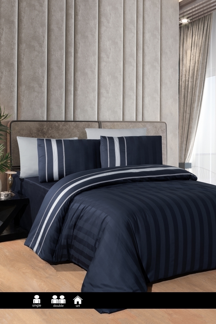 

Комплект постельного белья Firt Choice Artwel Navy Blue, сатин, евро, В68, Deluxe Satin Dark Series