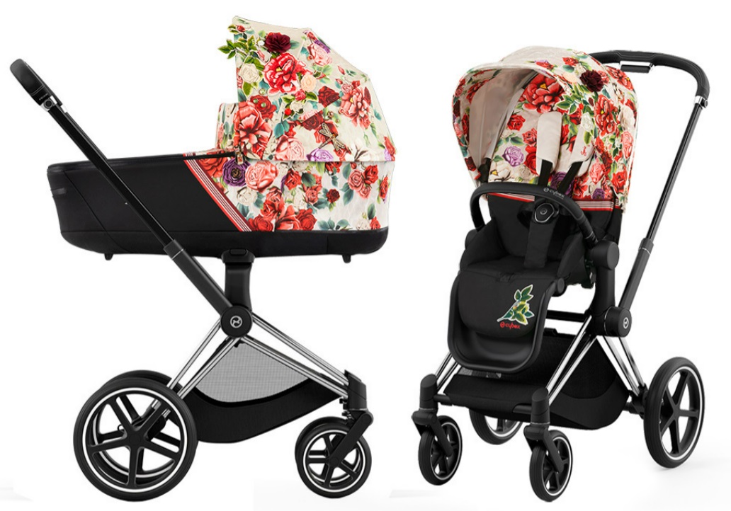 фото Коляска 2в1 cybex priam iv spring blossom light шасси chrome black