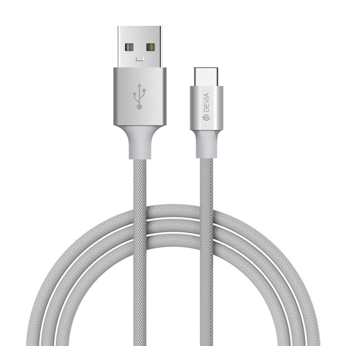 Кабель Devia Braid USB - Lightning 2.1А, 1 м, серый