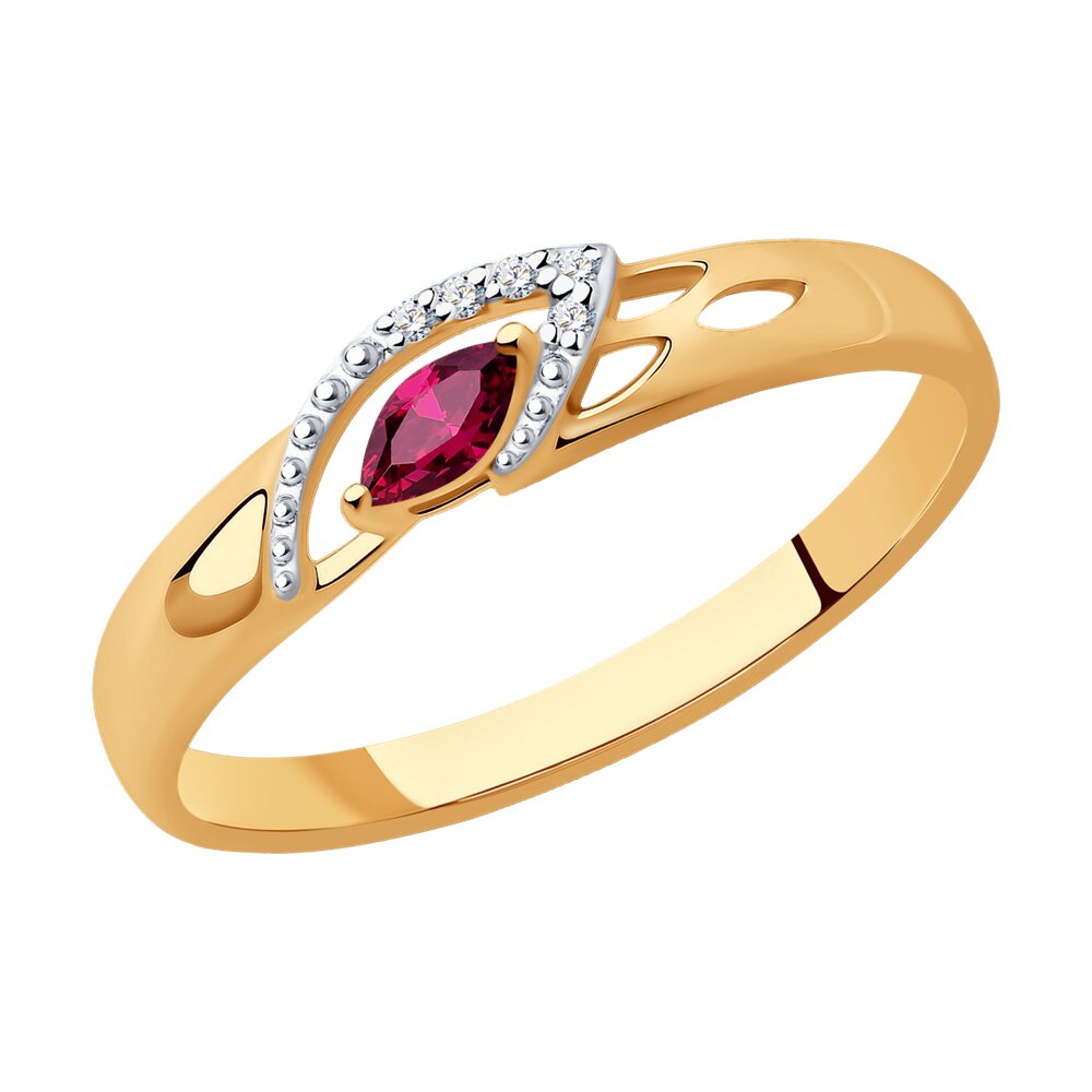 

Кольцо из красного золота с бриллиантом/рубином р. 15 SOKOLOV Diamonds 4010593, 4010593