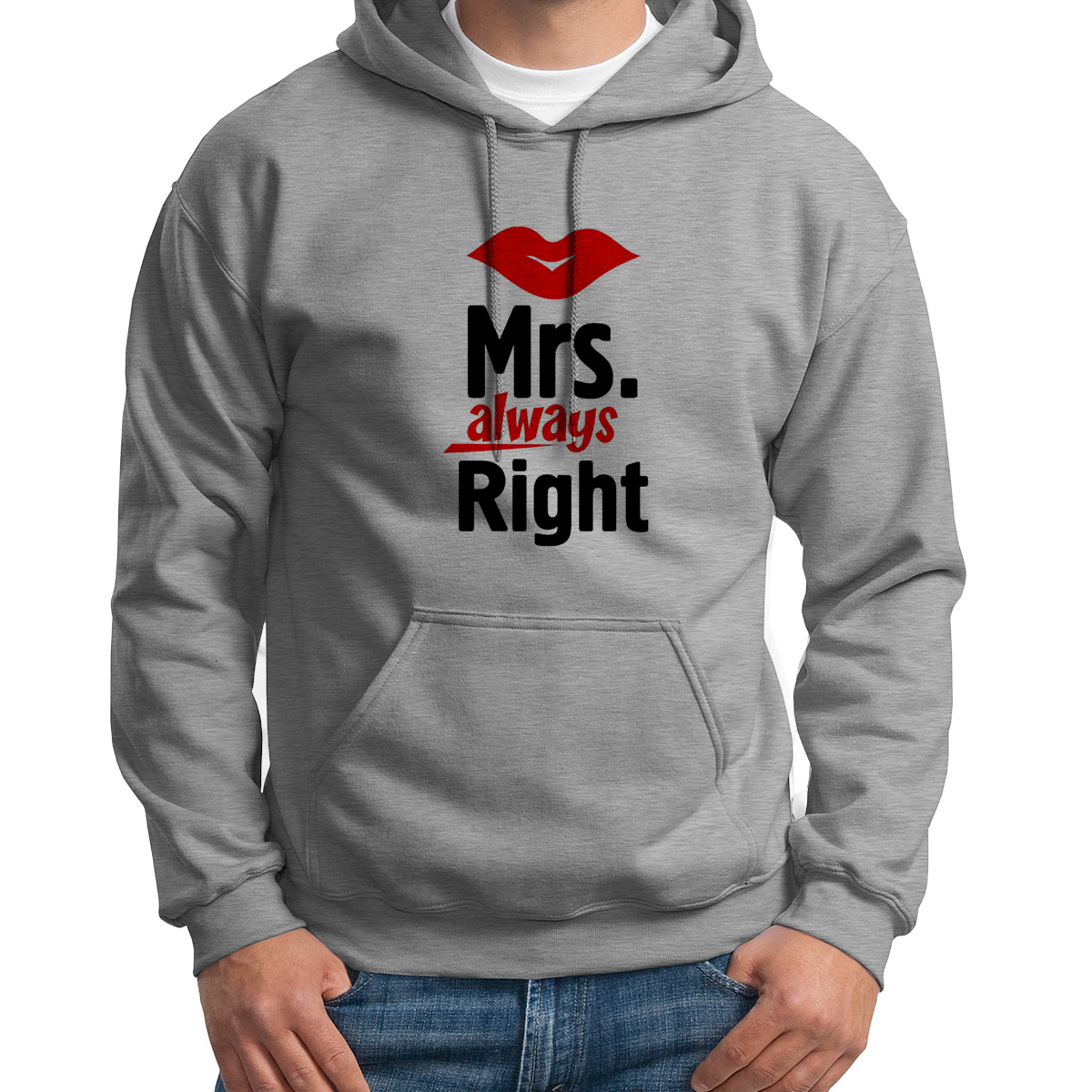 

Худи унисекс CoolPodarok Mrs always right Миссис всегда права серое 44 RU, Серый, S0113916