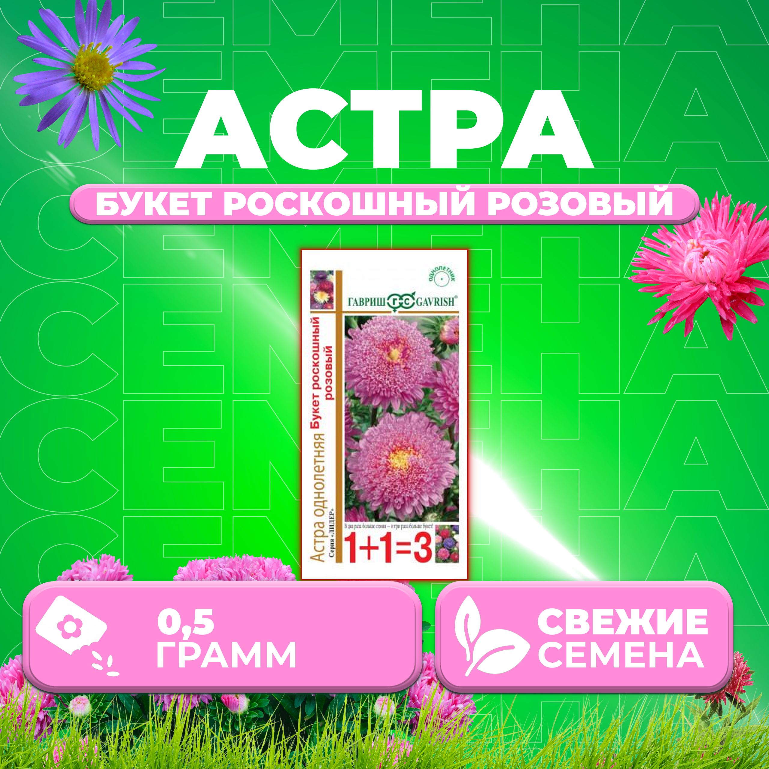 

Семена Астра Букет роскошный розовый, 0,5г, Гавриш, серия Лидер 1+1 1 уп
