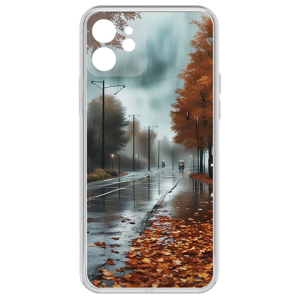 

Чехол-накладка Krutoff Clear Case Осенний дождь для iPhone 12 с защитой камеры, Прозрачный