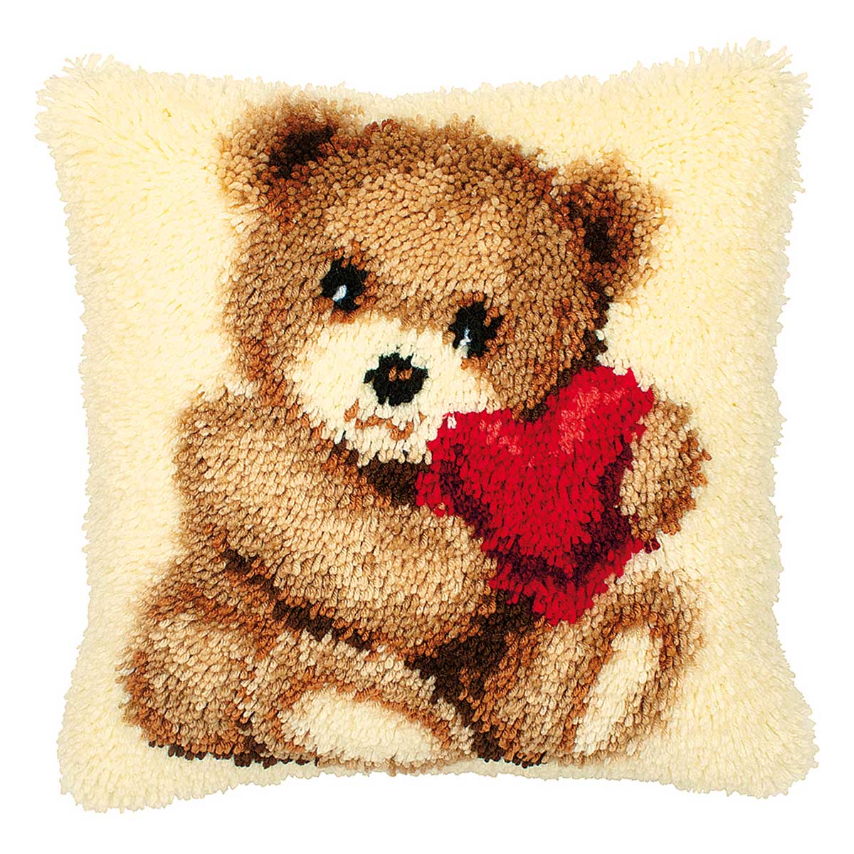 Подушка (ковровая техника) Vervaco Медвежонок с сердцем 40x40 см, 0014187-PN