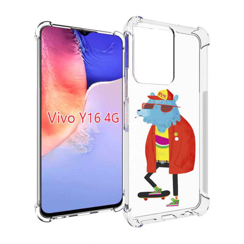 Чехол MyPads медведь на скейте для Vivo Y16 4G/ Vivo Y02S