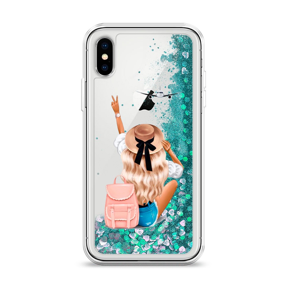 

Жидкий чехол с блестками "Автостопом самолетом" на Apple iPhone XS (10S), 11895-1