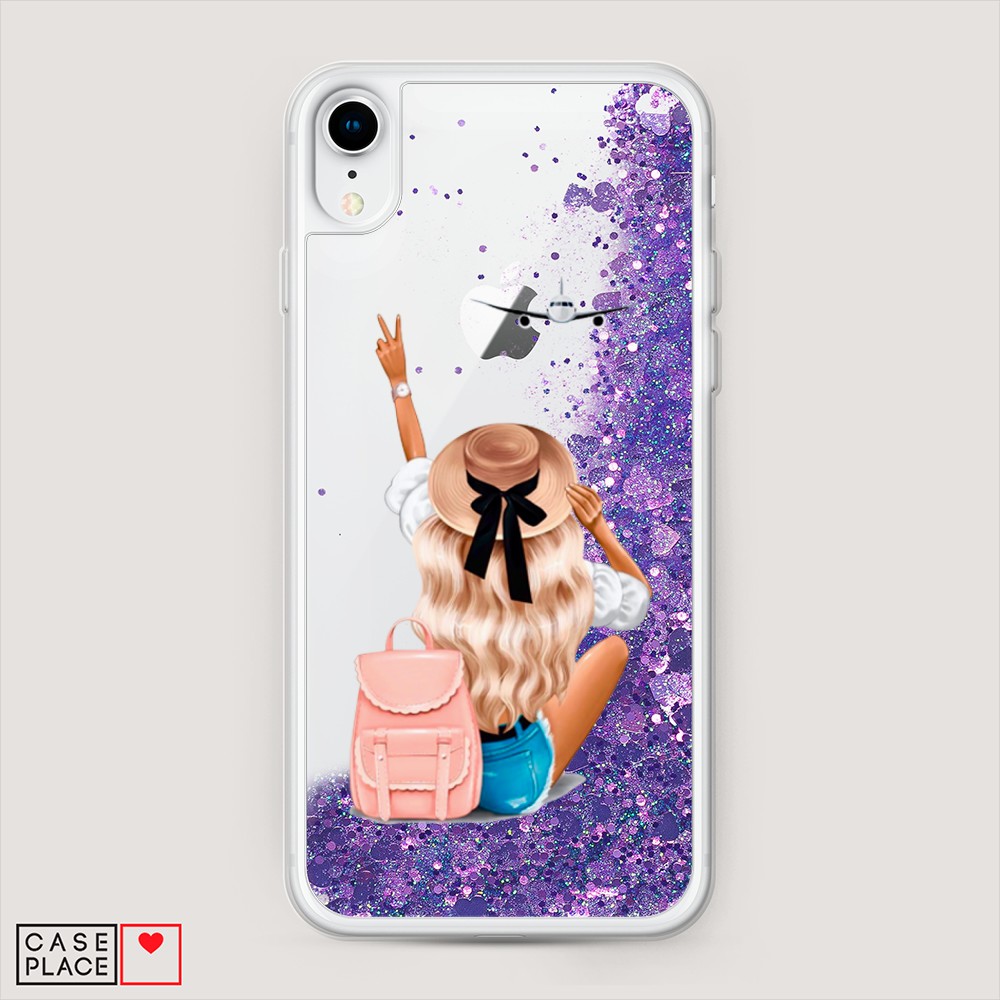 

Жидкий чехол с блестками "Автостопом самолетом" на Apple iPhone XR (10R), 12092-1