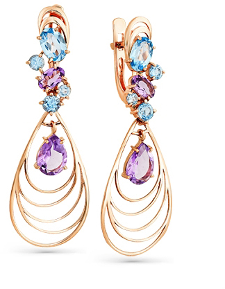 

Серьги женские из золота Magic Stones 02-2-662-2100-010, топаз/аметист, 02-2-662-2100-010