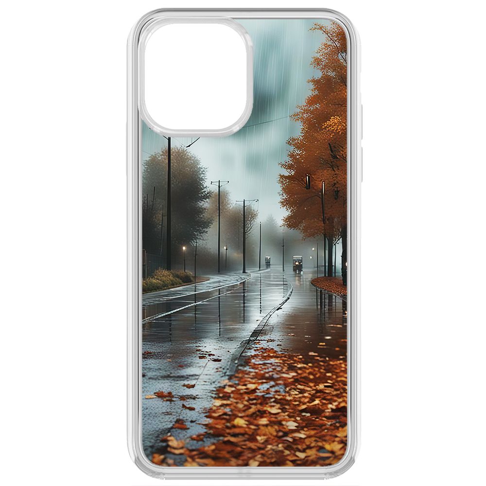 

Чехол-накладка Krutoff Clear Case Осенний дождь для iPhone 13 Pro Max, Прозрачный