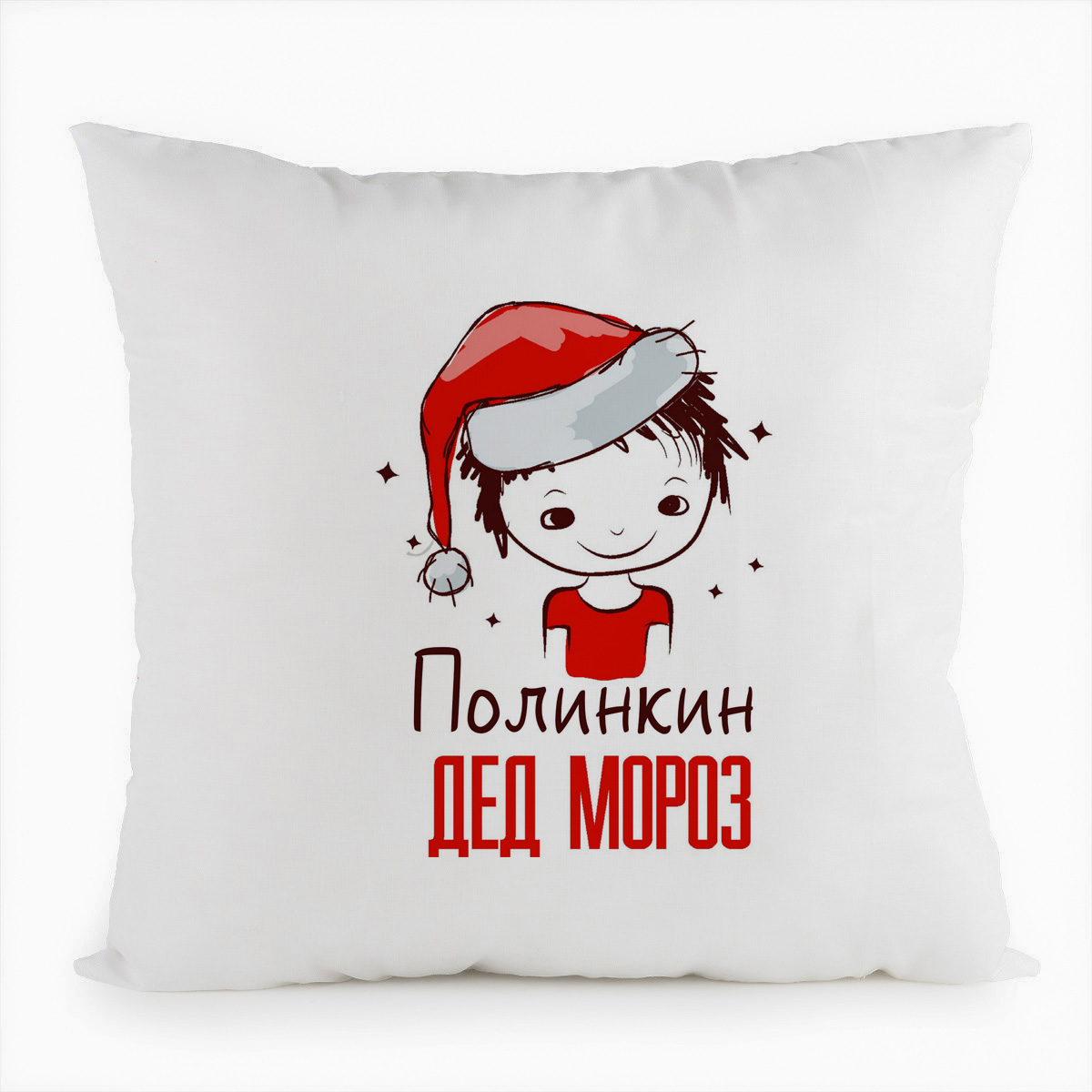 

Подушка белая CoolPodarok Полинкин Дед мороз Мальчик в колпаке, Белый