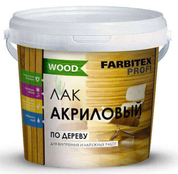 Лак акриловый универсальный по дереву farbitex профи wood 0,9л