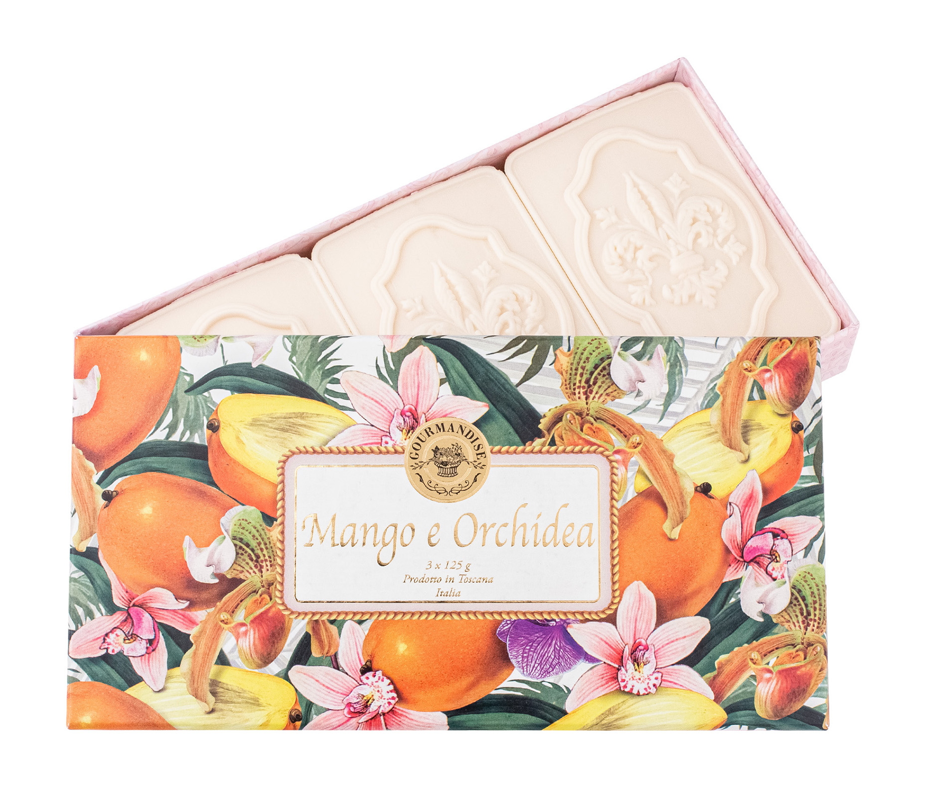 Мыло Gourmandise Savon Parfume Mango e Orchidea Set 3*125гр
