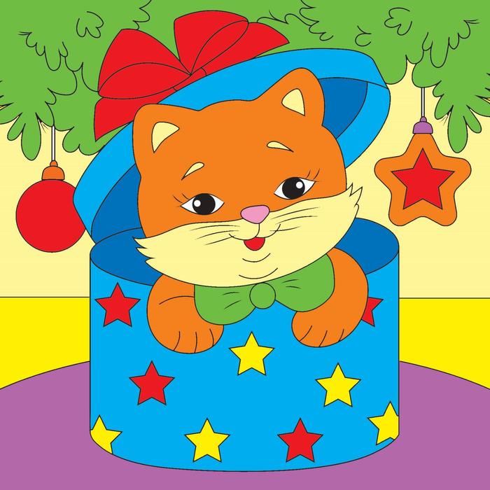 

Алмазная мозаика Рыжий котенок под ёлкой 20×20 см, с подрамником, 18 цв.