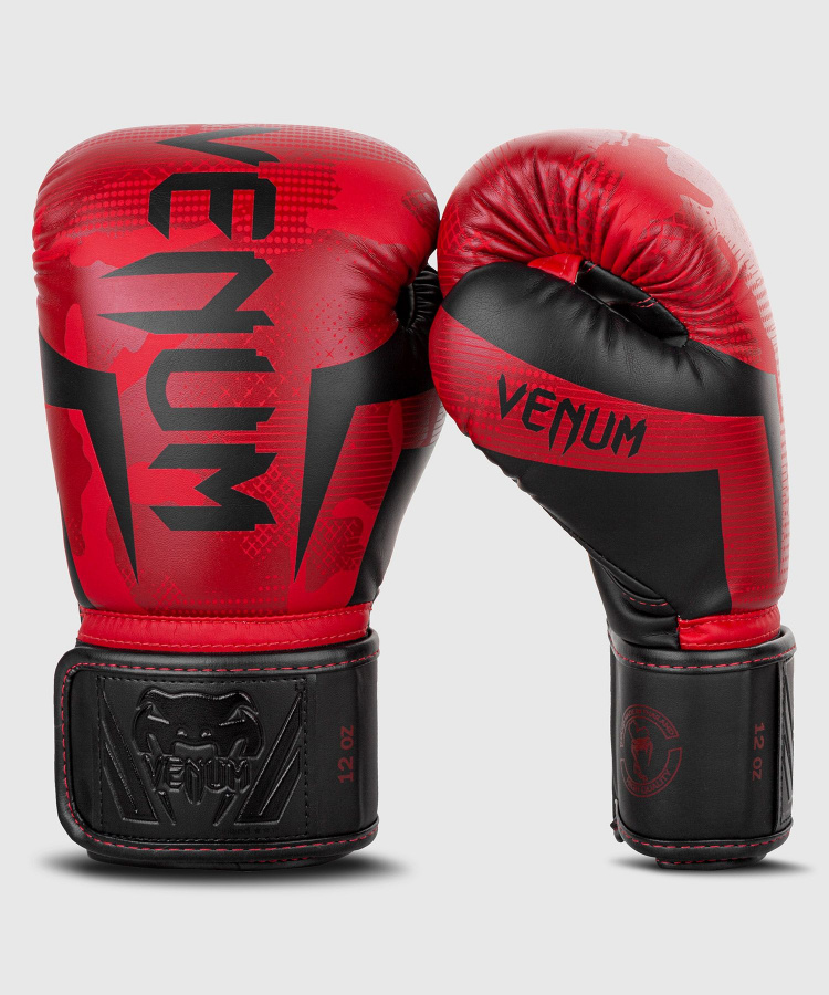 Боксерские перчатки Venum Elite Red Camo черно-красные, 12 унций