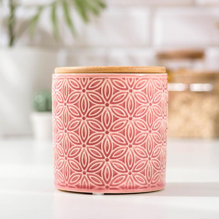 фото Банка для сыпучих продуктов «кружева.цветок», 450 мл, 10×10,5 см, цвет розовый nobrand