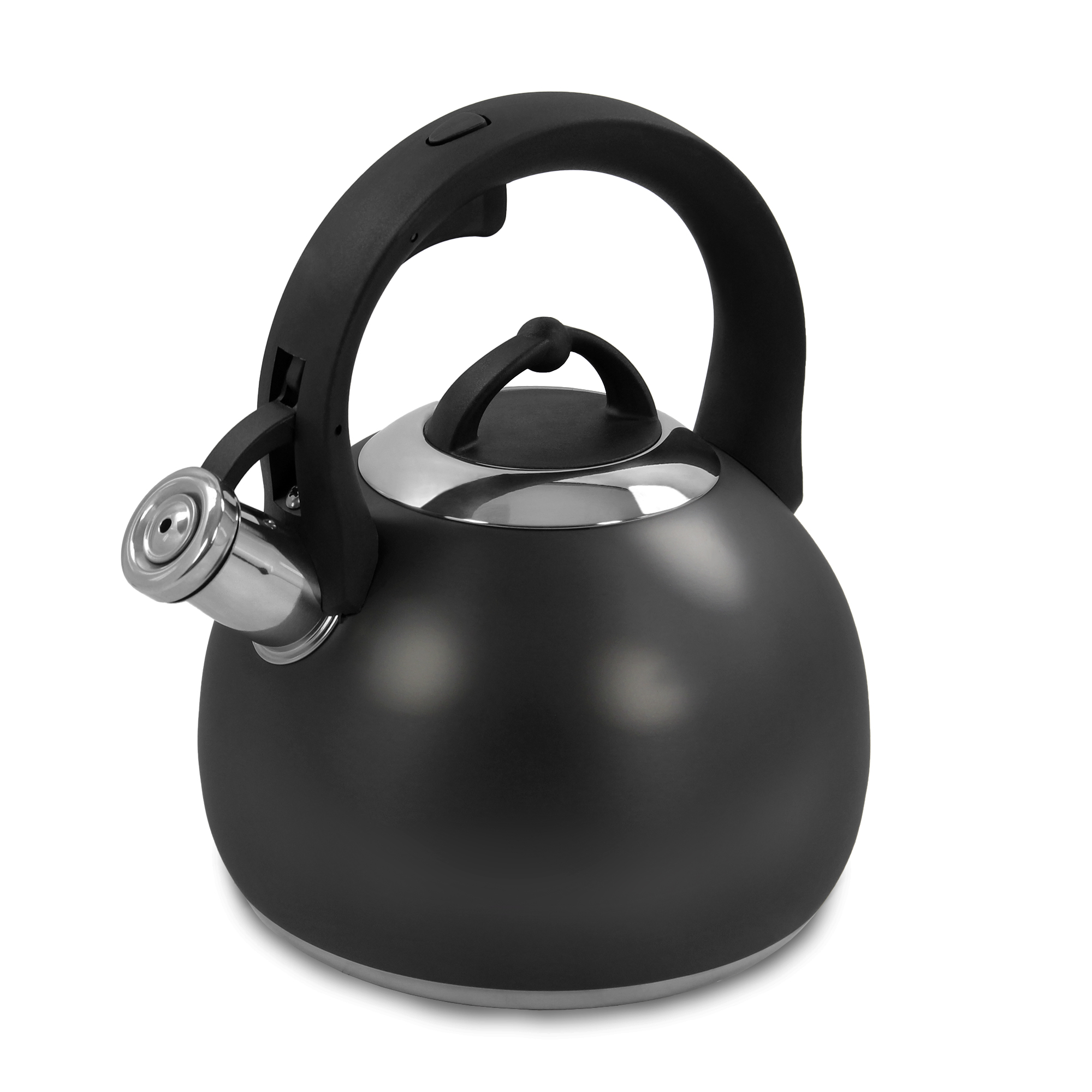 Чайник металлический со свистком MARTA MT-3091 для плиты, черный матовый