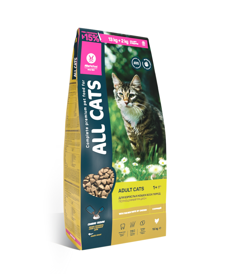 

Сухой корм для кошек ALL CATS , злаки, мясо, овощи, рыба, 15кг, 52AL942