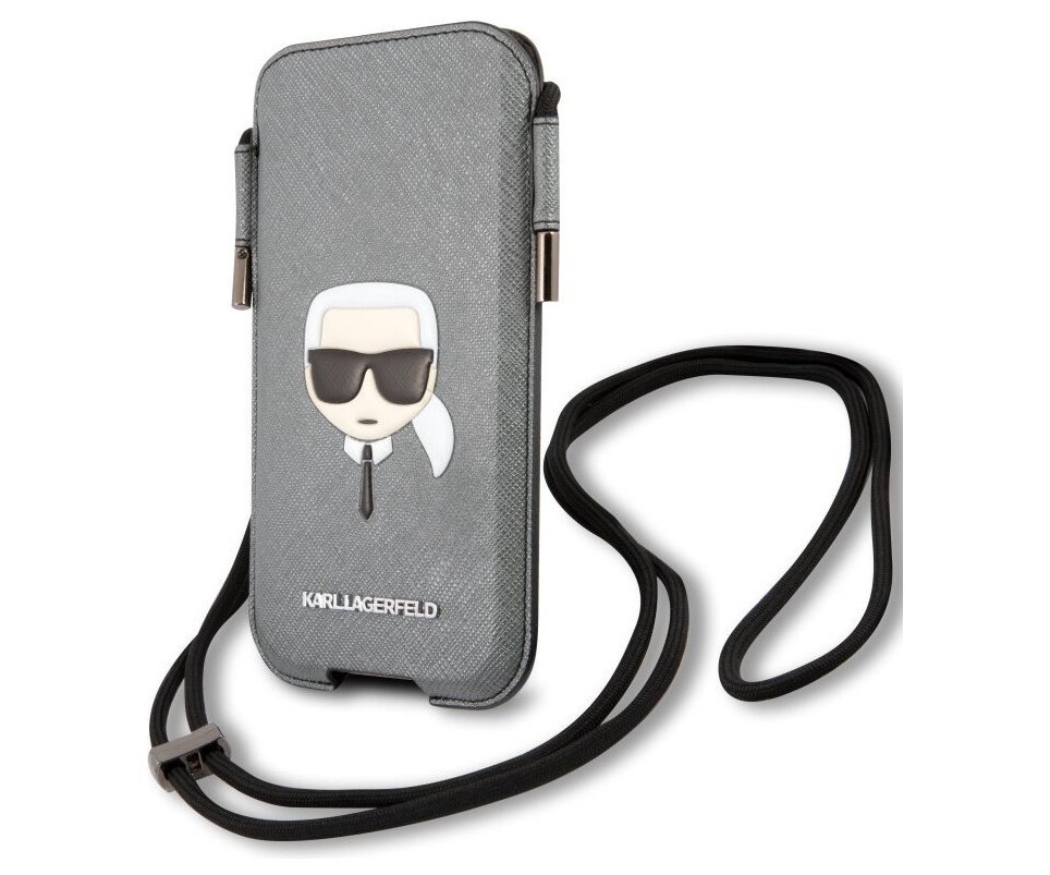 фото Чехол cg mobile karl lagerfeld pouch pu saffiano karl head, серебристый