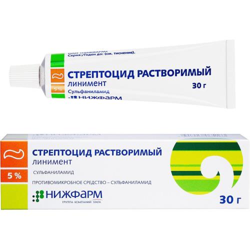 

Стрептоцид растворимый линимент для местного применения 5% 30г