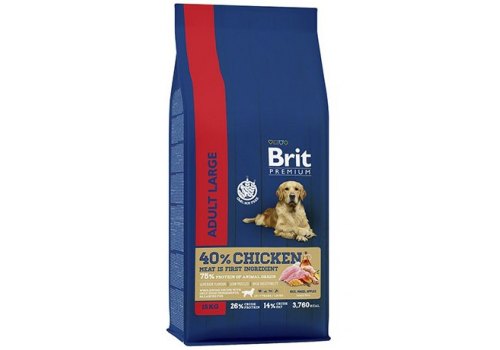 фото Сухой корм для собак крупных пород brit premium by nature adult l курица, 15кг