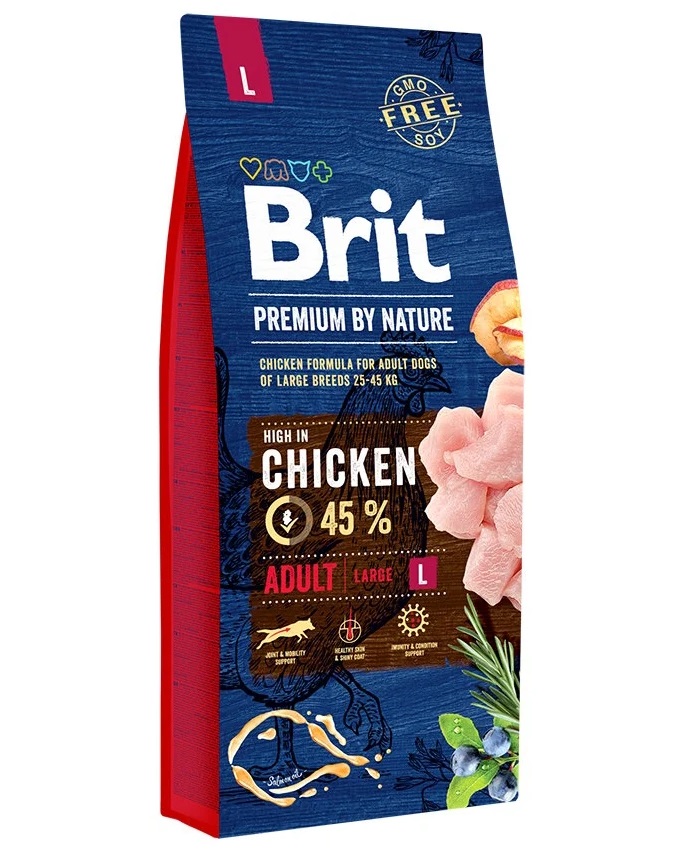 фото Сухой корм для собак крупных пород brit premium by nature adult l курица, 15кг