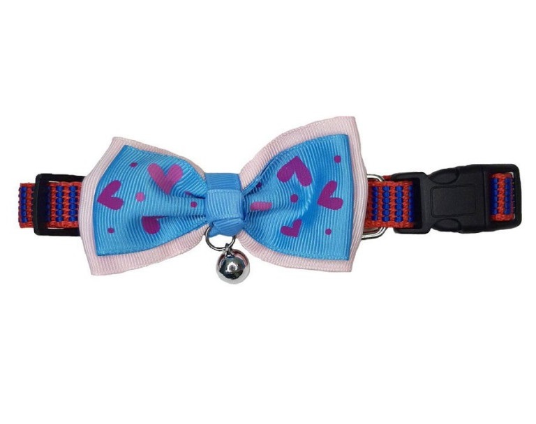 

Нейлоновый ошейник с бубенчиком Бабочка, 40х1 см Бирюзово-розовый, Сердечки