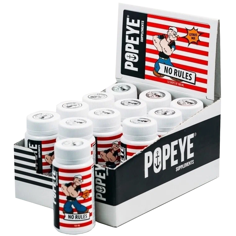 Предтреник, Popeye Supplements NO RULES Shot - набор 12 шт, цитрусовый микс
