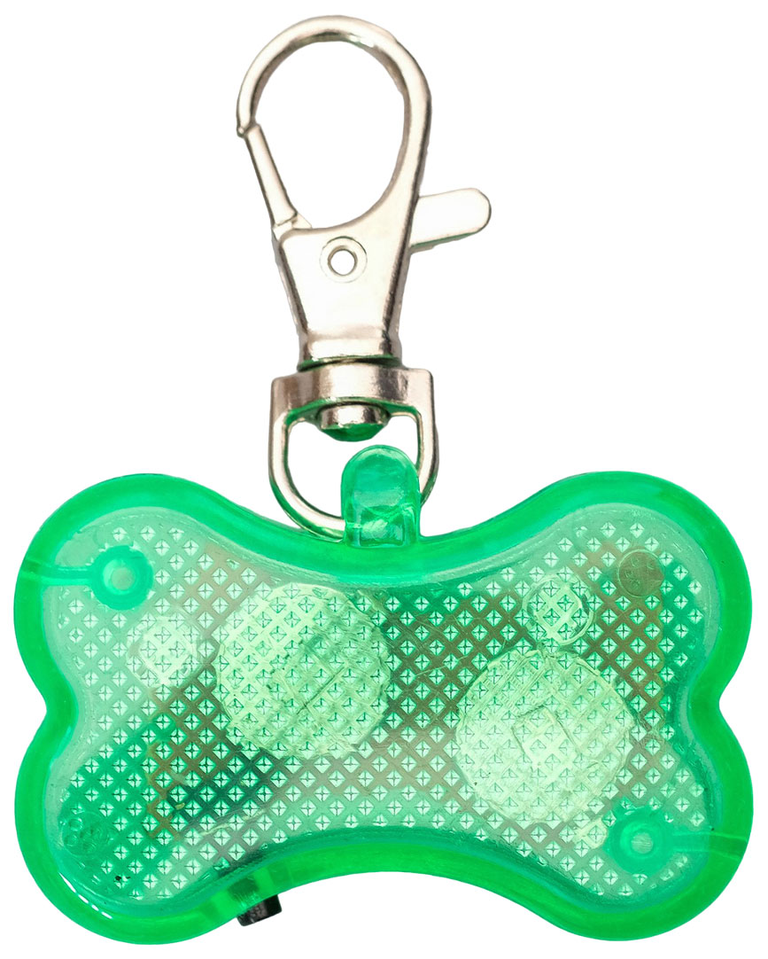 Медальон на ошейник Косточка для собак светодиодный зеленый