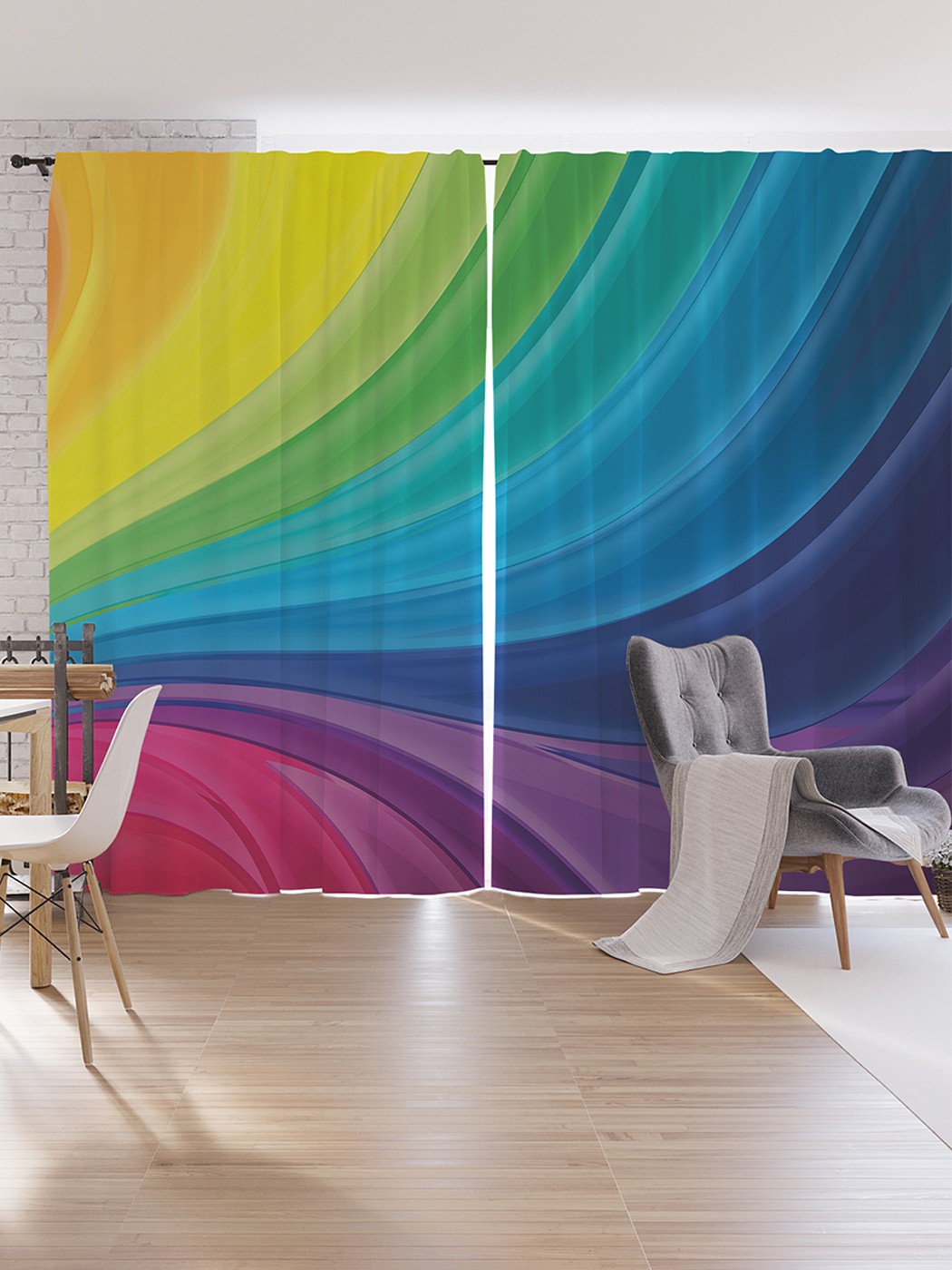 

Шторы под лён JoyArty "Радужные волны", серия Oxford DeLux, 340х265 см, Радужные волны