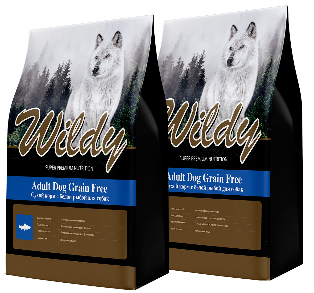 Сухой корм для собак Wildy Adult Dog Grain Free с белой рыбой, 2 шт по 1 кг
