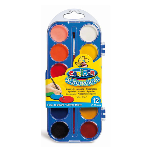Упаковка красок акварельных Carioca 42400,  12 цветов,  с кистью,  пластиковая коробка